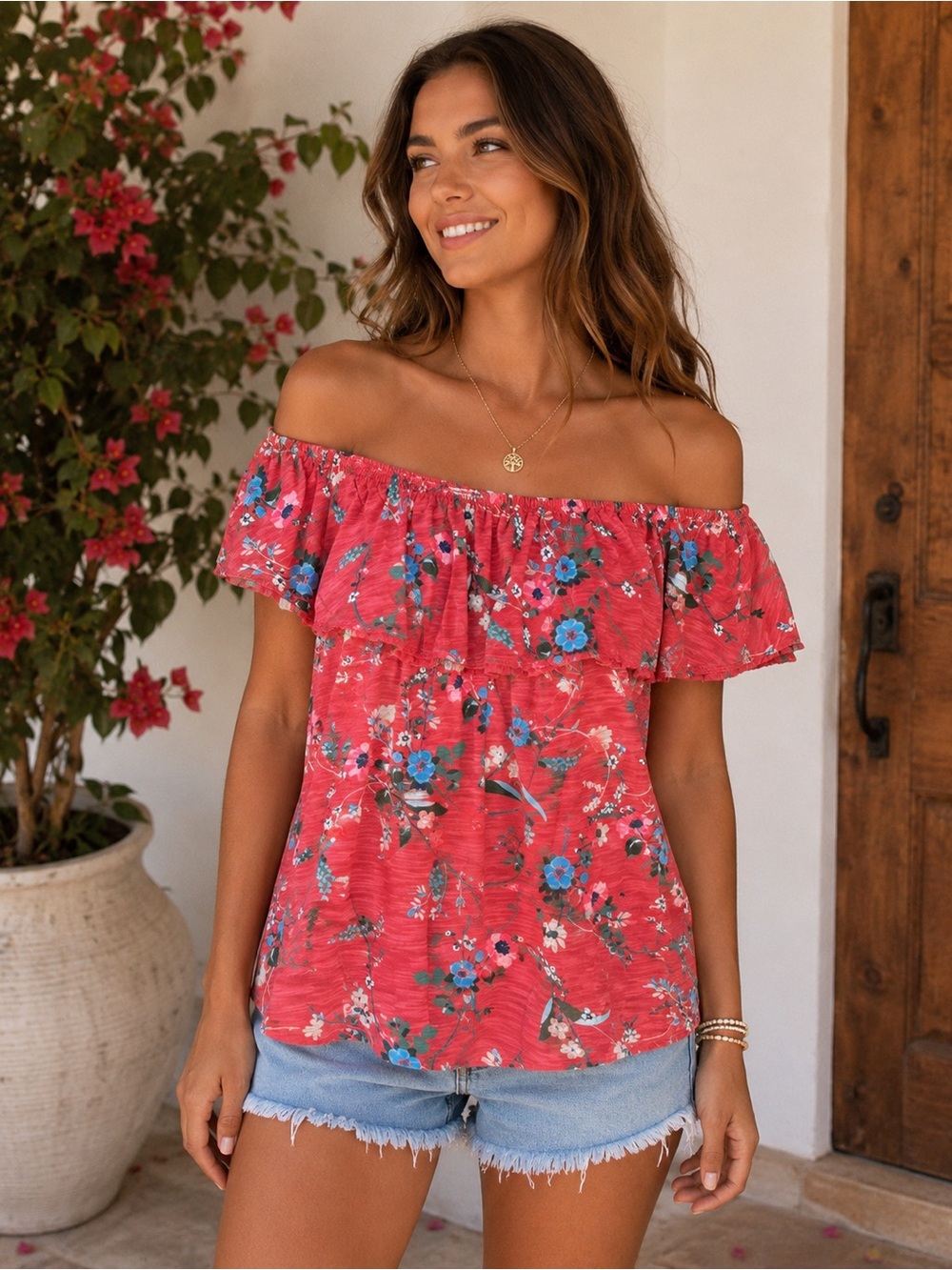 St. John’s Bay Off Shoulder Floral Blouse | size M